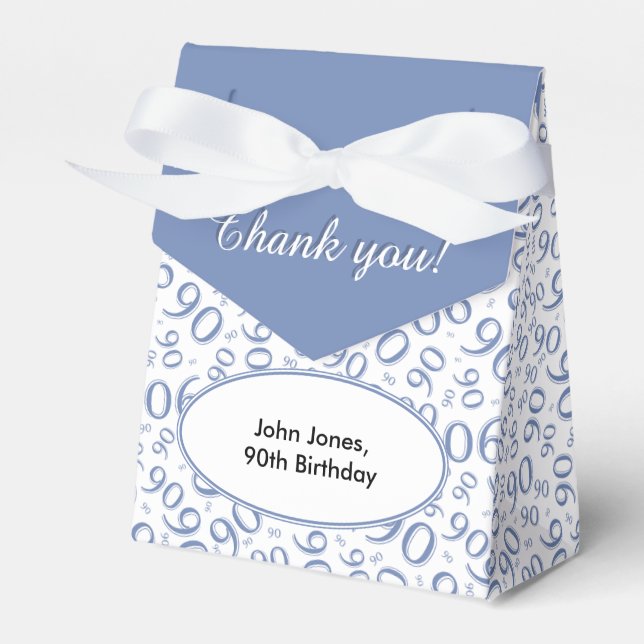 Thank You 90th Birthday Blue/White Pattern Favour Box (Front Side)
