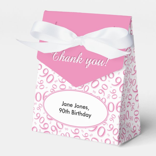 Thank You 90th Birthday Pink/White Pattern Favour Box (Front Side)