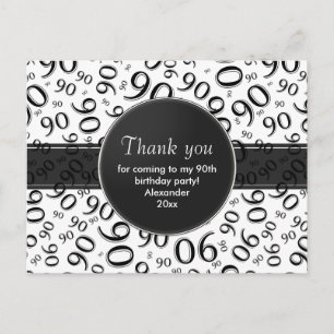 Thank You 90th Black/White Birthday Number Pattern Postcard