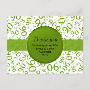 Thank You: 90th Gree/White Birthday Number Pattern Postcard