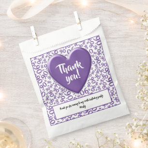 Thank You 90th Random Number Pattern Purple/White Favour Bags