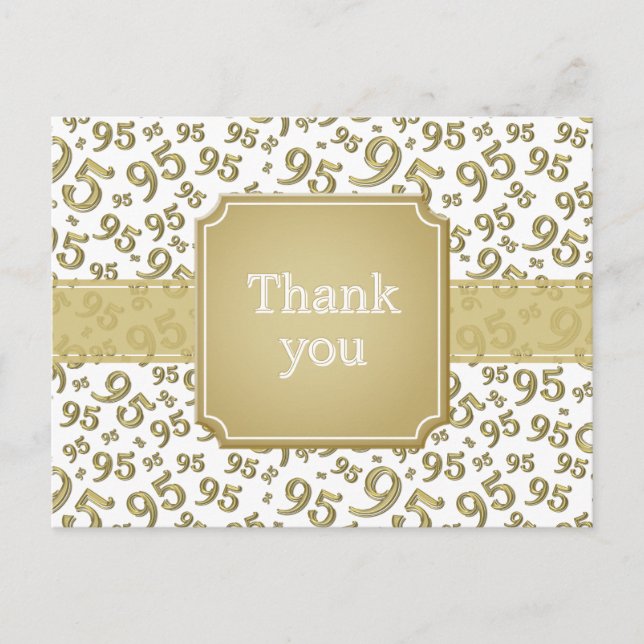 Thank You 95 Number Pattern Gold/White Postcard (Front)