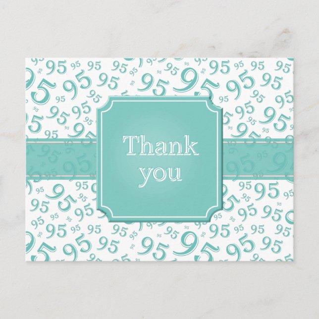 Thank You 95 Number Pattern Teal/White Postcard (Front)