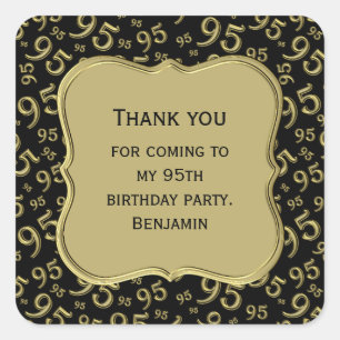 Thank you: 95 Typography Number Pattern Gold/Black Square Sticker