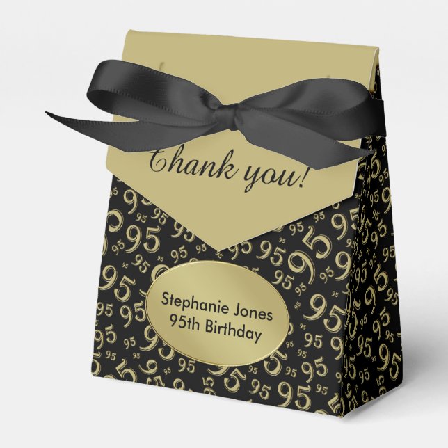 Thank You 95th Birthday Black/Gold Number Pattern Favour Box (Front Side)