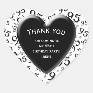 Thank You 95th Birthday Black/White Number Pattern Heart Sticker
