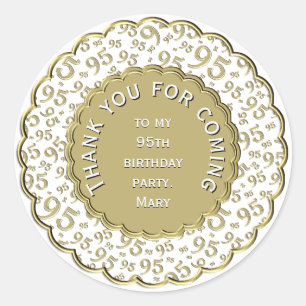 Thank You 95th Birthday Gold and White Pattern Classic Round Sticker