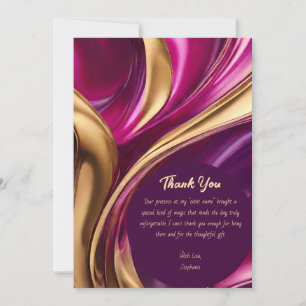 Thank You-Abstract Flow Art- Fuchsia and Gold- Invitation