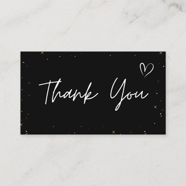 Thank You Abstract Glitter Star Pattern Love Black Business Card (Front)