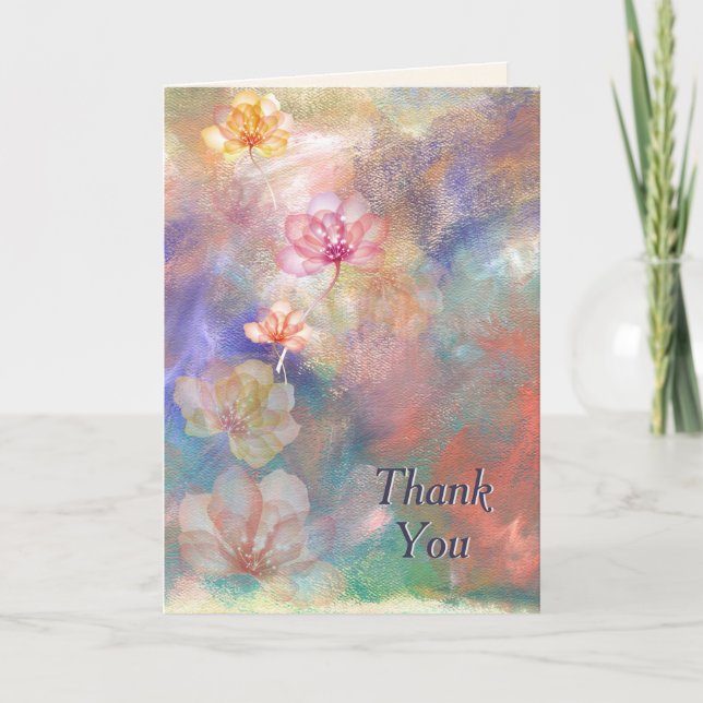 Thank You Abstract Paint and Flowers  Card (Front)