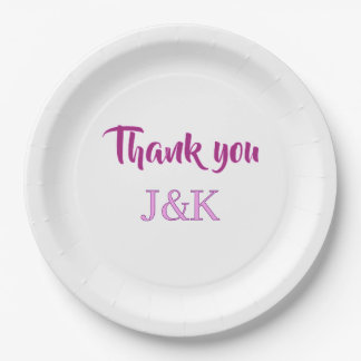 Thank you add couple name initial letter PURPLE PI Paper Plate