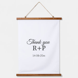 Thank you add couple name initial letter text date hanging tapestry