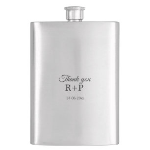 Thank you add couple name initial letter text date hip flask