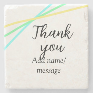 Thank you add name message simple stylish calligra stone coaster