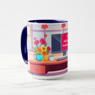 Thank You Admin Vibrant Cartoon Desk Scene Mug