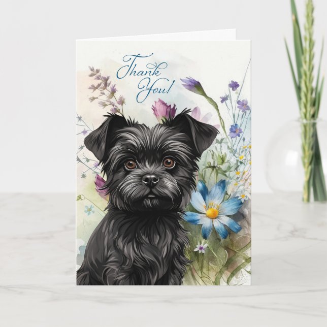 Thank You Affenpinscher Dog Wildflower Garden Blan Card (Front)