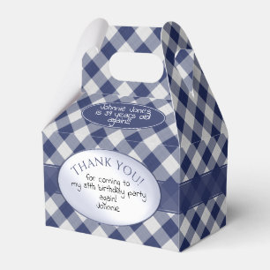 "Thank You Again" Navy Blue Gingham Checks Pattern Favour Box