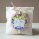 Thank You Amalfi Coast Lemons Baby Blue Shower Classic Round Sticker<br><div class="desc">Thank you stickers for any event (shown here for a Baby Shower but all of the text fields are customisable). The design features watercolor lemons against a background of a vintage blue and white azulejo tile design.</div>