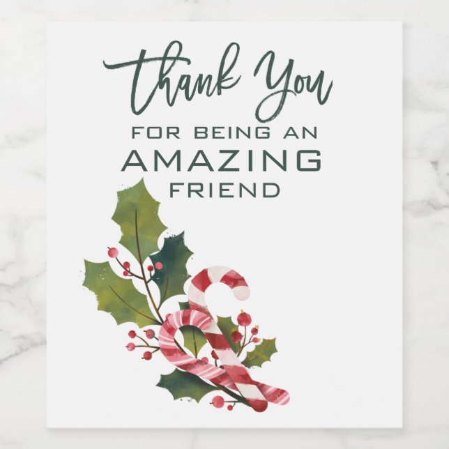 Thank You Amazing Friend For Christmas Wine Label (Single Label)
