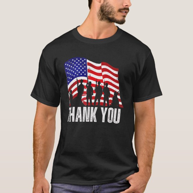 Thank You American Flag Veterans Day Patriotic Gea T-Shirt (Front)