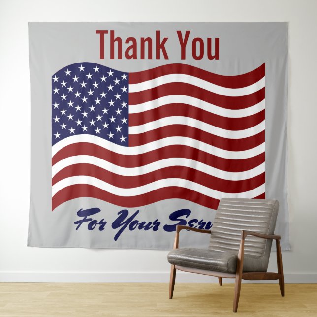 Thank You American Flag Veterans Photo Backdrop Tapestry (In Situ (Horizontal))