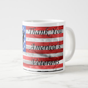 Thank You America's Veterans with Flag and Soldier Large Coffee Mug