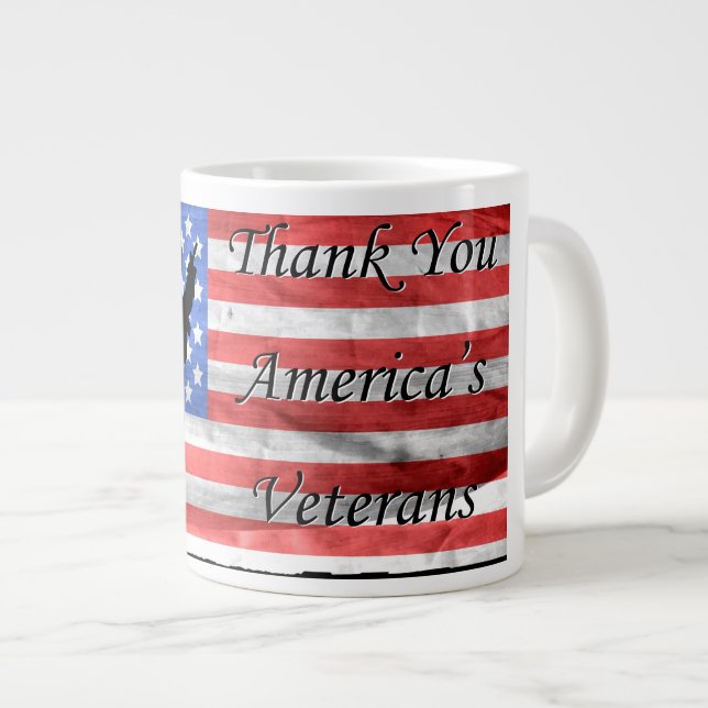 Thank You America's Veterans with Flag and Soldier Large Coffee Mug (Front Right)