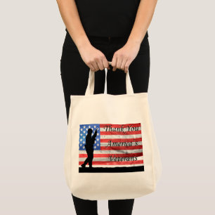 Thank You America's Veterans with Flag and Soldier Tote Bag