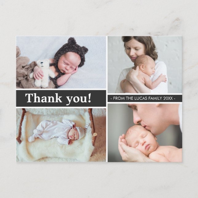 Thank You and Baby Birth Announcement Photos Postcard (Front)