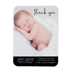 Thank You and Baby Birth Announcement, Script text Magnet
