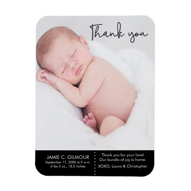 Thank You and Baby Birth Announcement, Script text Magnet (Vertical)
