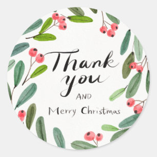 Thank you and Merry Christmas Classic Round Sticker