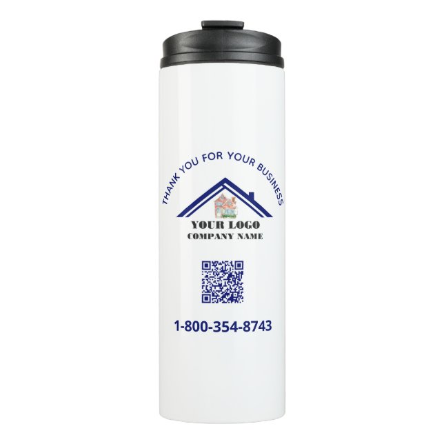 Thank You and Your Business Logo QR Code Thermal Tumbler (Front)