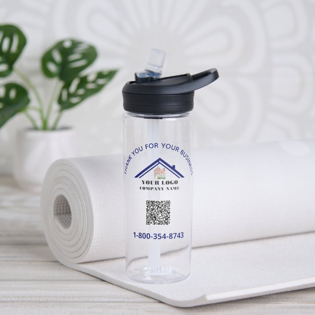 Thank You and Your Business Logo QR Code Water Bottle (Yoga)