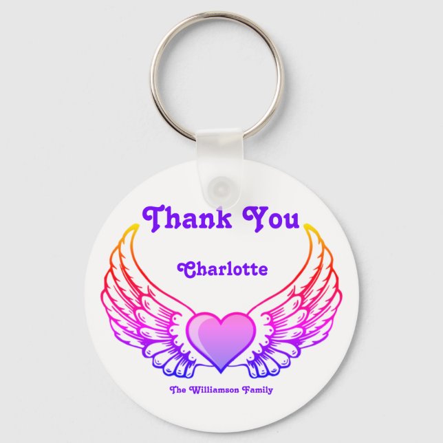 Thank You Angel Wings Personalized Key Ring (Front)