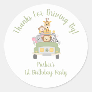 Thank You Animal Safari 1st Birthday Party Classic Round Sticker