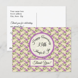 Thank You - Anniversary Violets on Pale Yellow Postcard