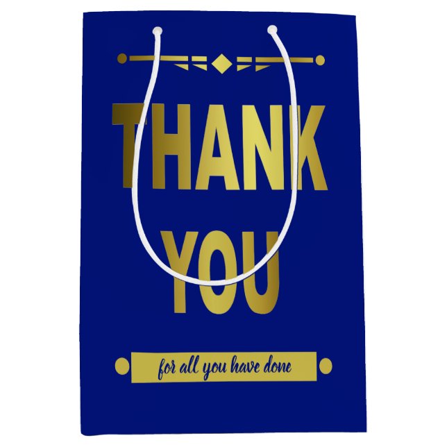 Thank You Appreciation Blue Gold Typography Medium Gift Bag (Front)
