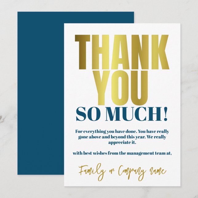 Thank You Appreciation Gold Blue Thanks (Front/Back)