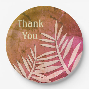 Thank You Appreciation Meal Pink Leaf Silhouette Paper Plate