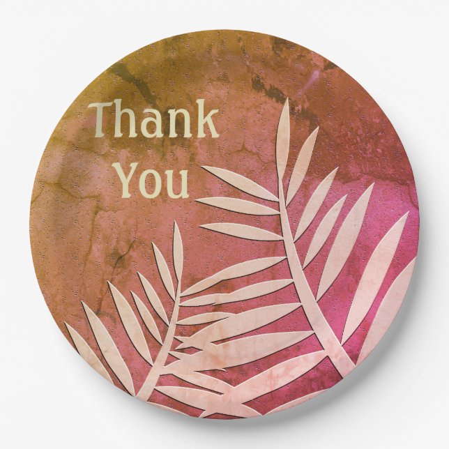 Thank You Appreciation Meal Pink Leaf Silhouette Paper Plate (Front)