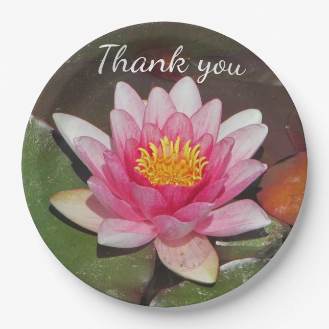 Thank You Appreciation Meal Pink Water Lily Paper Plate (Front)