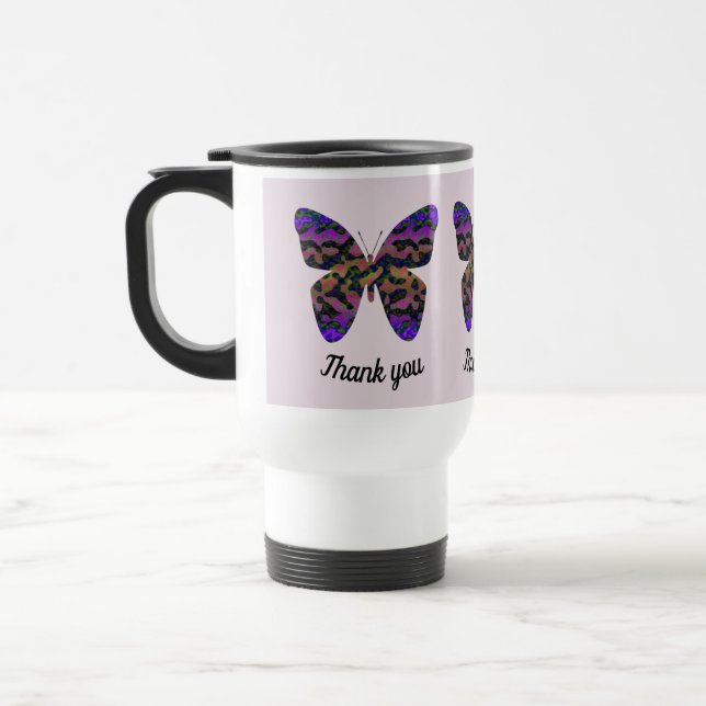 Thank You Appreciation Modern Bright Butterfly Travel Mug (Left)