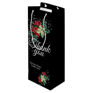 Thank You Appreciation Poinsettia Floral Black Wine Gift Bag