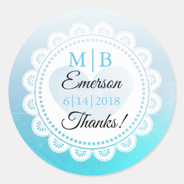 Thank YOU Aqua Blue Personalised Wedding Stickers (Front)