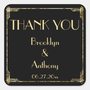 Thank You Art Deco Wedding Stickers Gold Foil