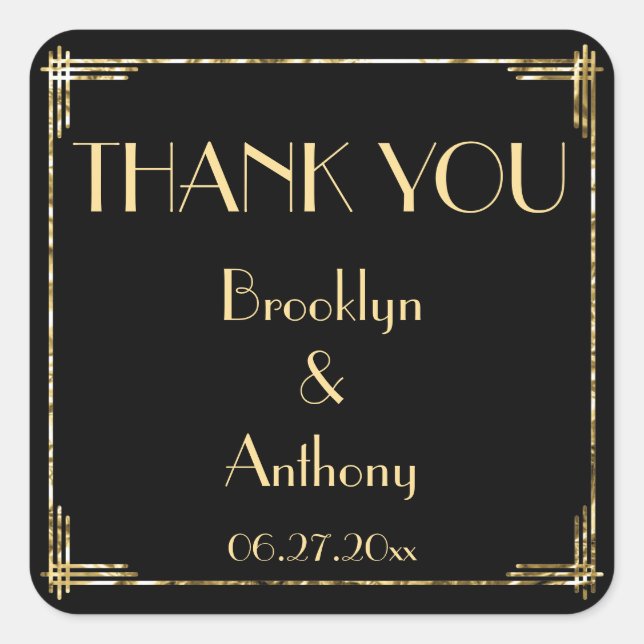 Thank You Art Deco Wedding Stickers Gold Foil (Front)