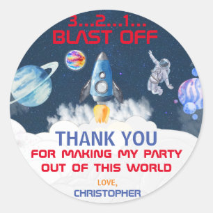 Thank you Astronaut Birthday party   Classic Round Sticker
