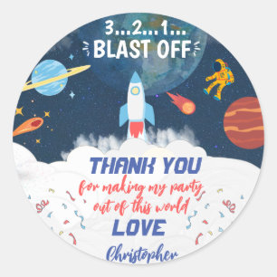 Thank you Astronaut Birthday party   Classic Round Sticker