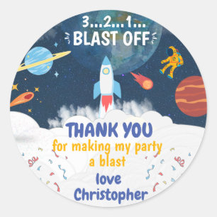 Thank you Astronaut Birthday party   Classic Round Sticker